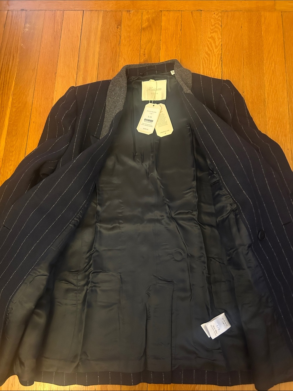 NWT doen heirloom ducci blazer wool navy Marianne pinstripe large - Picture 8 of 11